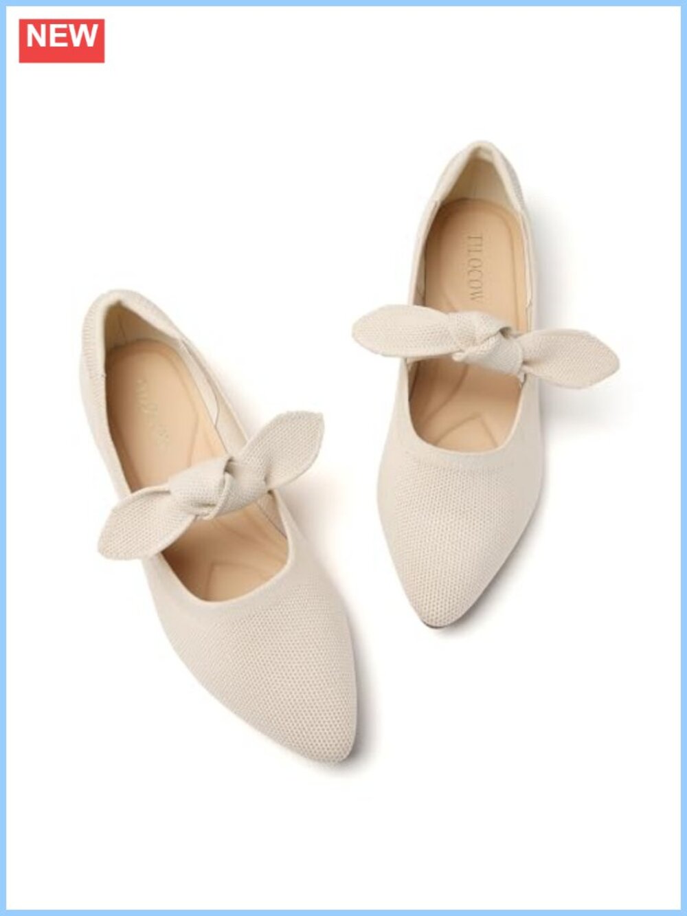Women's Ballet Flats Knit Pointed Toe Bow Slip-On Comfort Dress Work Shoes
